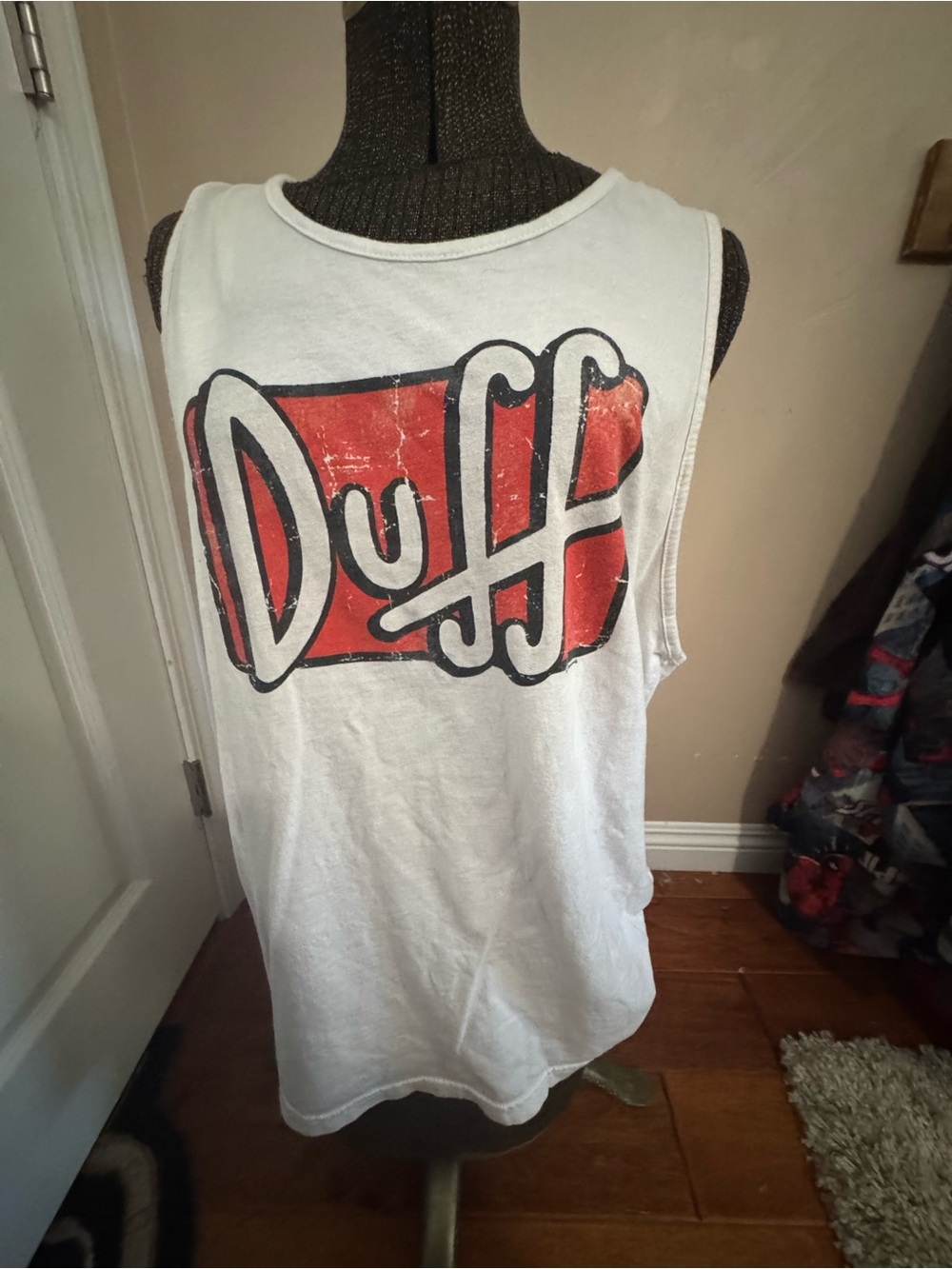 Duff Logo White Tank Top - Classic Red Graphic